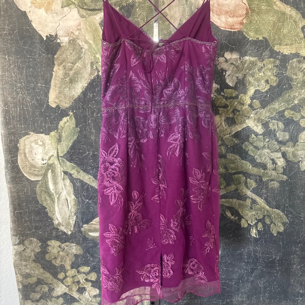 Marchesa Notte Fuchsia Ombre Floral Lace Sheath Dress Strappy V-Neck Cocktail‎ - Picture 9 of 10